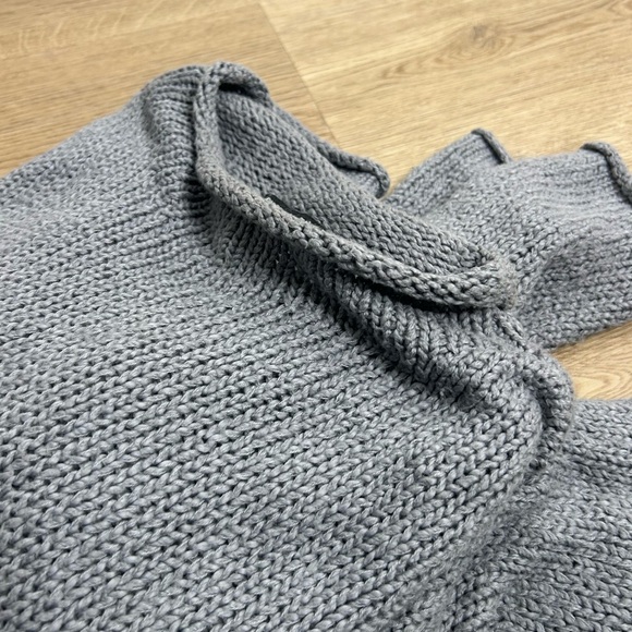 Eileen Fisher 100% Organic Cotton Thick Textured Knit Mock Neck Blue Sweater - Picture 5 of 16